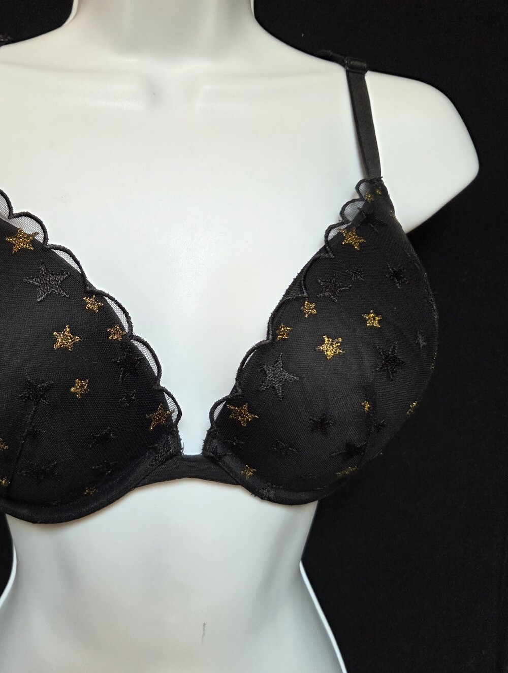 Victoria's Secret Push Up Black Bra with Gold Star 38D